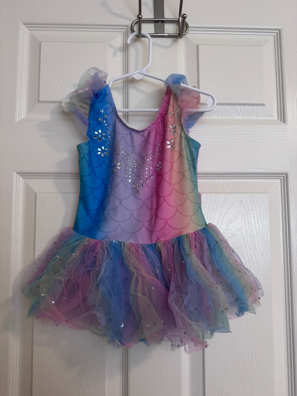 Girls Rainbow Mermaid Tulle Costume Dress - Pastel Pink, Blue, Purple
